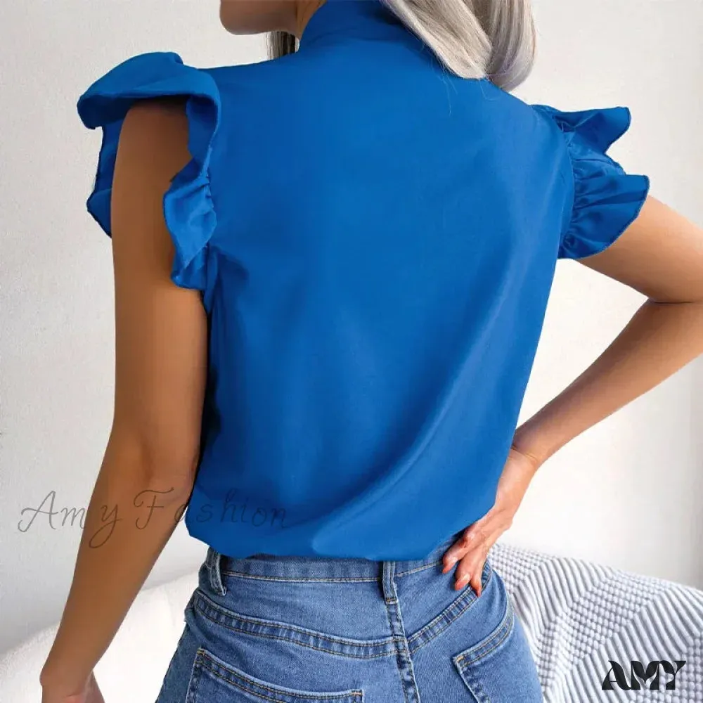 Solid Color Casual Slim Vintage Elegant Female Summer Tops Blouses