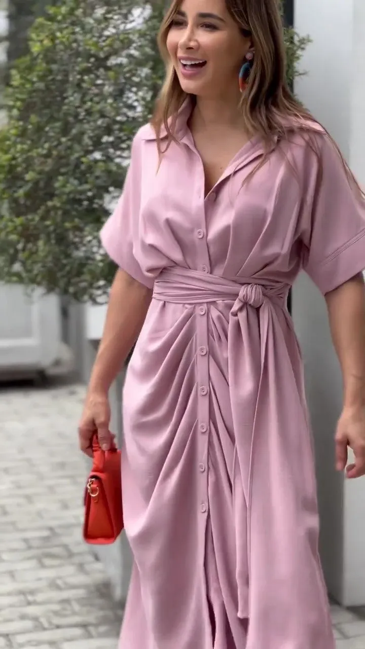 Solid Tie Front Shirt Dress
