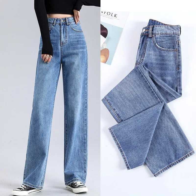 Straight Loose High Waist Wide Leg Jeans Cotton Denim Casual Pants Comfortable Wash Jeans Trousers