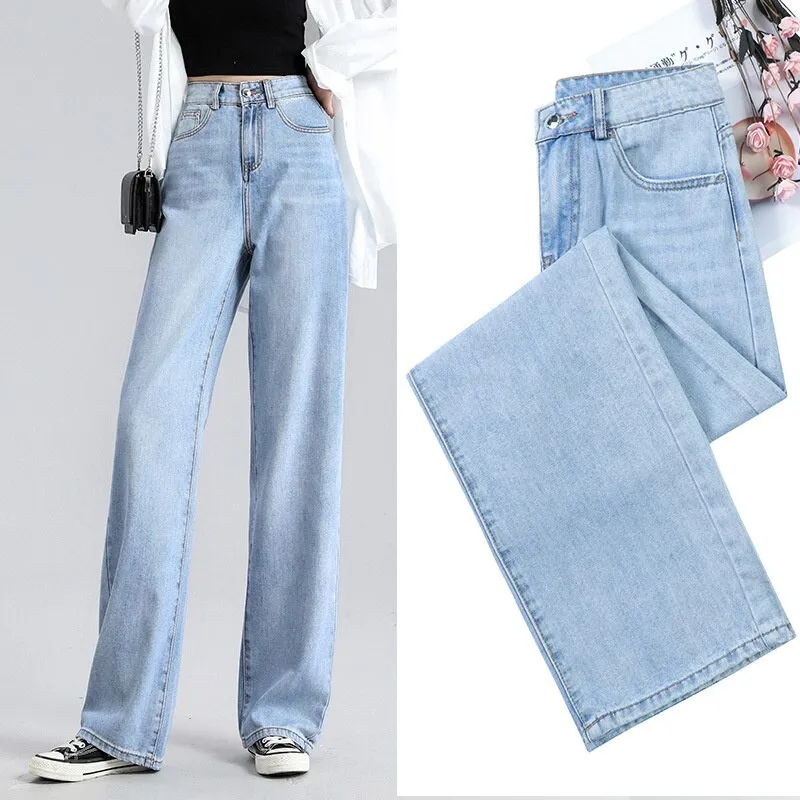 Straight Loose High Waist Wide Leg Jeans Cotton Denim Casual Pants Comfortable Wash Jeans Trousers