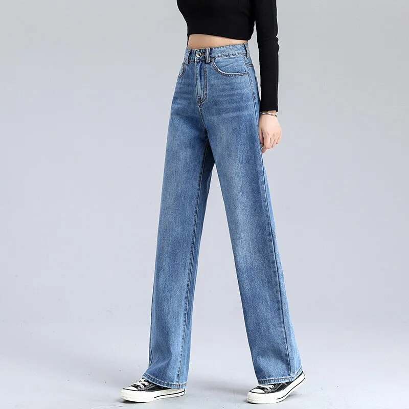 Straight Loose High Waist Wide Leg Jeans Cotton Denim Casual Pants Comfortable Wash Jeans Trousers