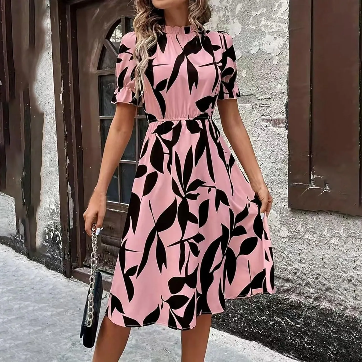 Summer Dresses for Women 2025 Vacation Crewneck Short Sleeve Floral Midi Dress Casual Flowy Boho Summer Beach Dress