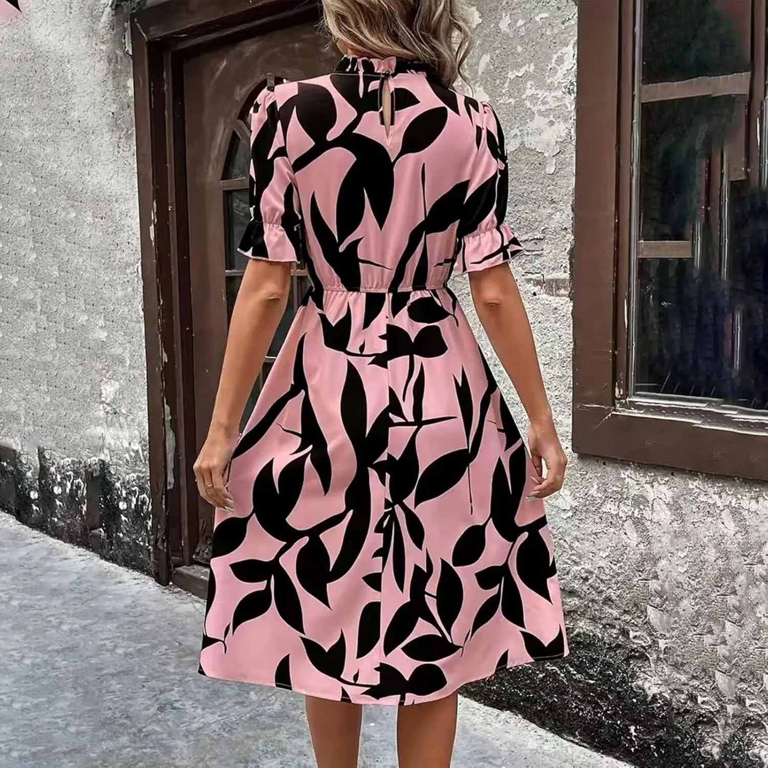 Summer Dresses for Women 2025 Vacation Crewneck Short Sleeve Floral Midi Dress Casual Flowy Boho Summer Beach Dress