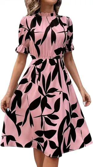 Summer Dresses for Women 2025 Vacation Crewneck Short Sleeve Floral Midi Dress Casual Flowy Boho Summer Beach Dress