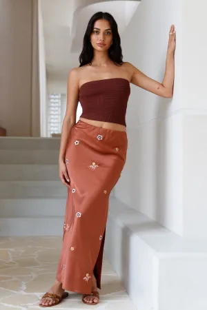Sundown Bloom Midi Skirt Brown