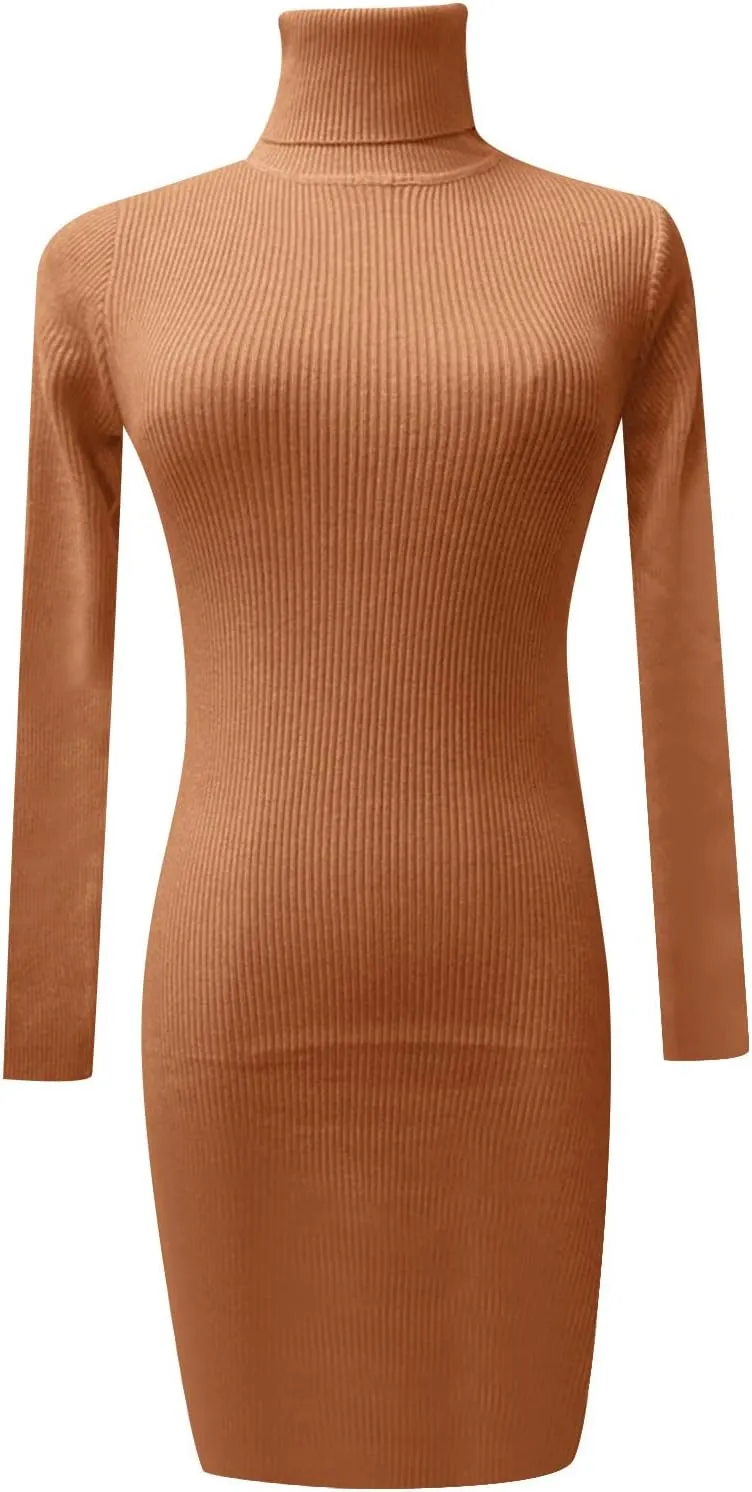 Sweater Dress for Women 2024 Trendy, Turtleneck Long Sleeve Ribbed Knit Bodycon Mini Dress Slim Fit Short Dress