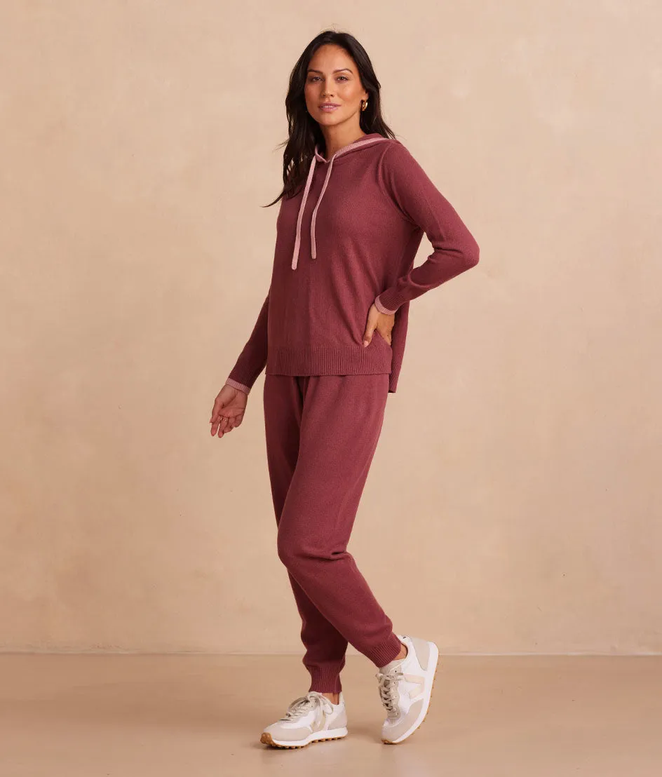 The Coziest Cashmere Blend Jogger - Rosewood & Shell