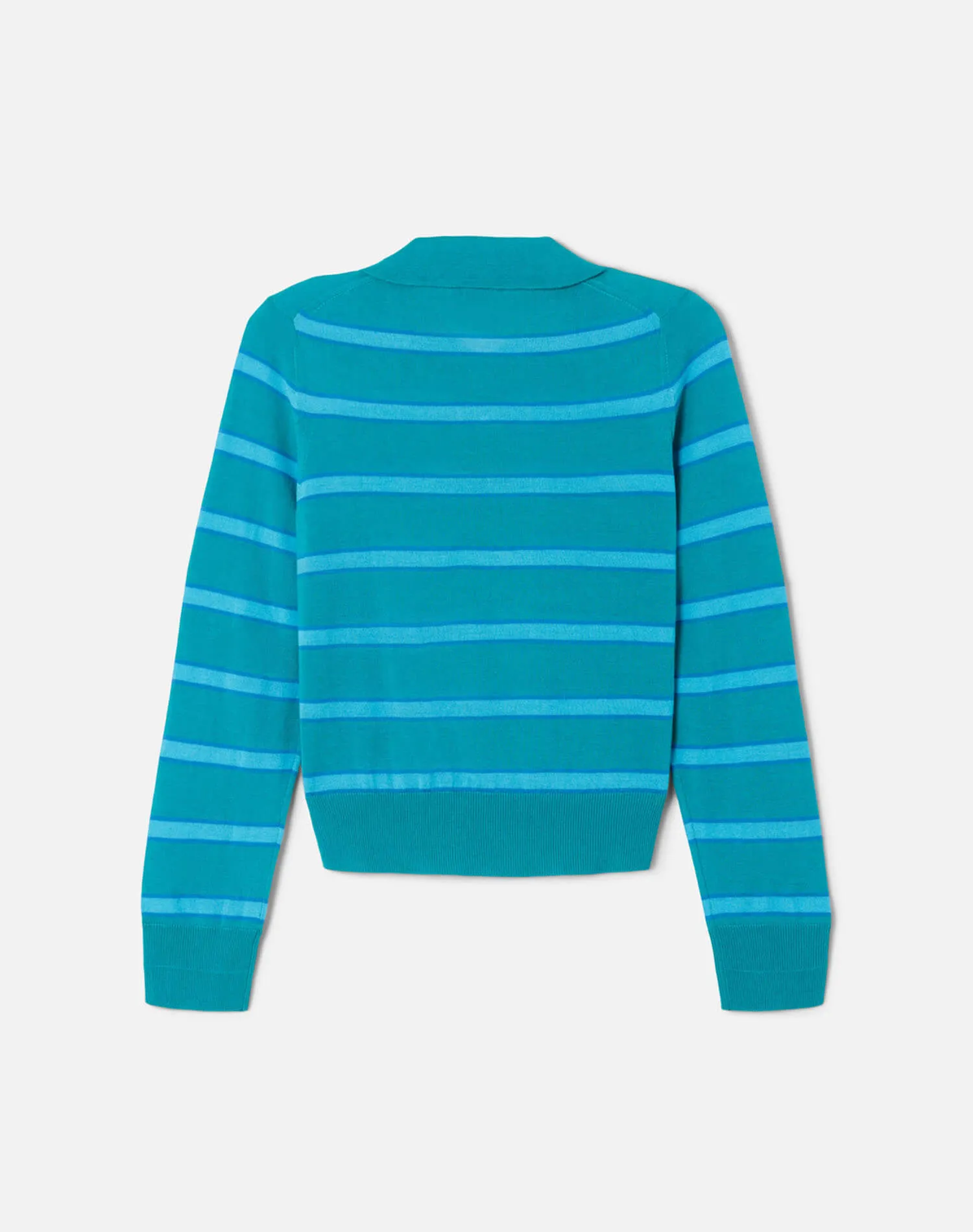 The Memphis Long Sleeve Polo - Aqua Verde Stripe