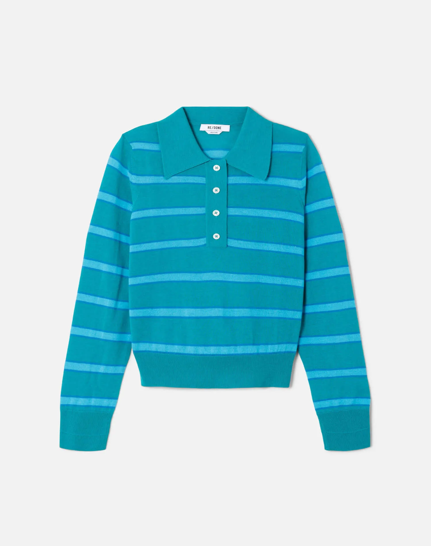 The Memphis Long Sleeve Polo - Aqua Verde Stripe