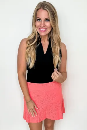 The Rosario Eyelet Pocketed Fit and Flare Skort in Coral