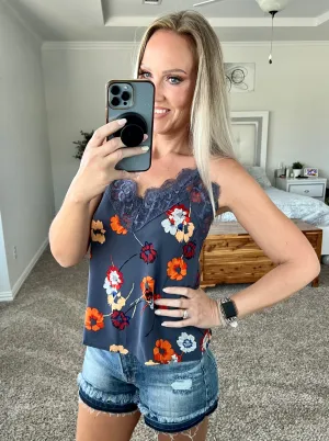 Tiffani Floral Lace Trim V-Neck Cami