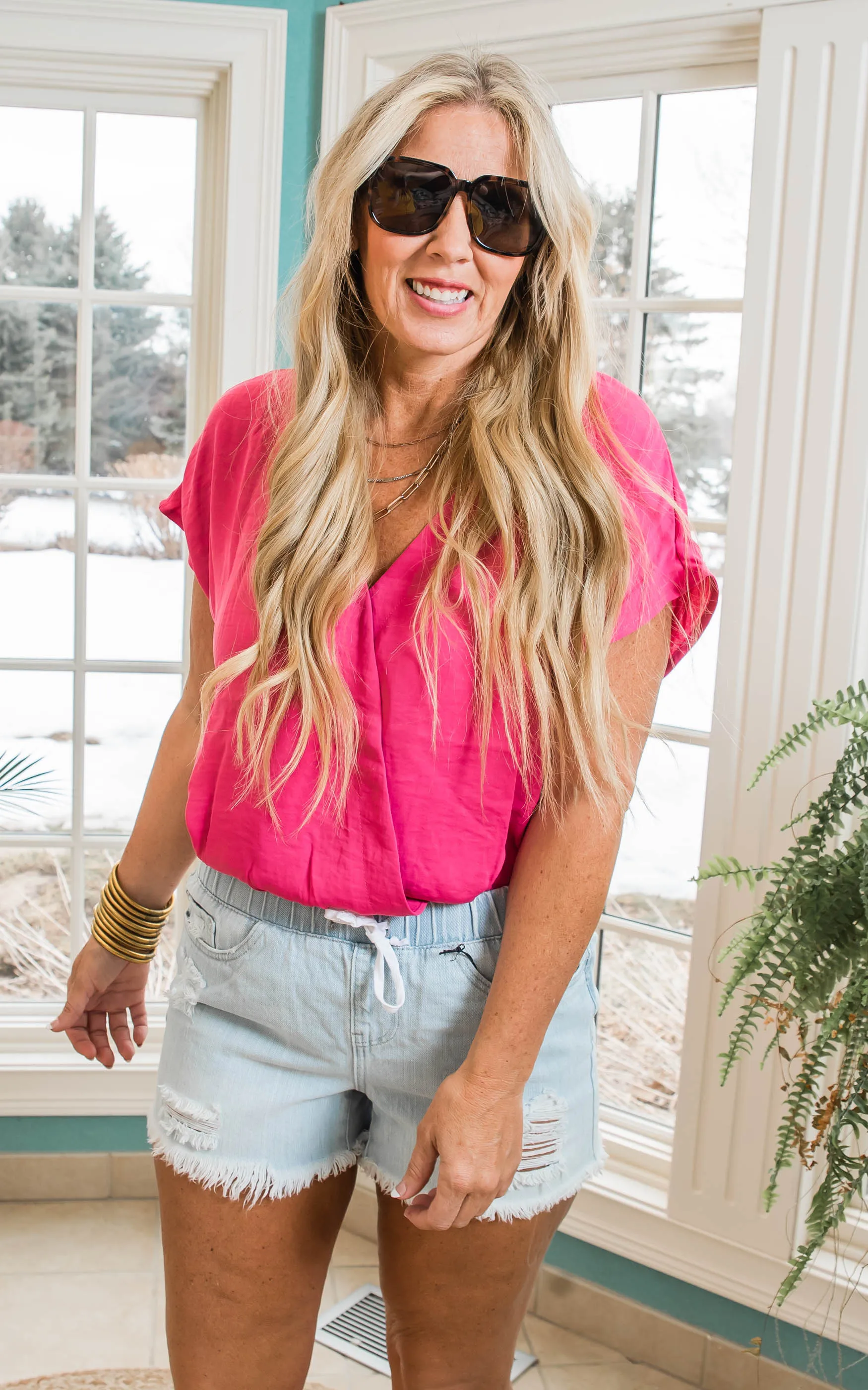 V-Neck Hot Pink Bodysuit - Final Sale