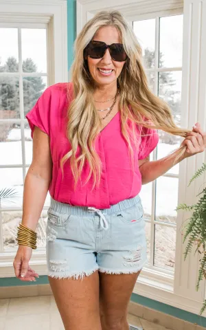 V-Neck Hot Pink Bodysuit - Final Sale