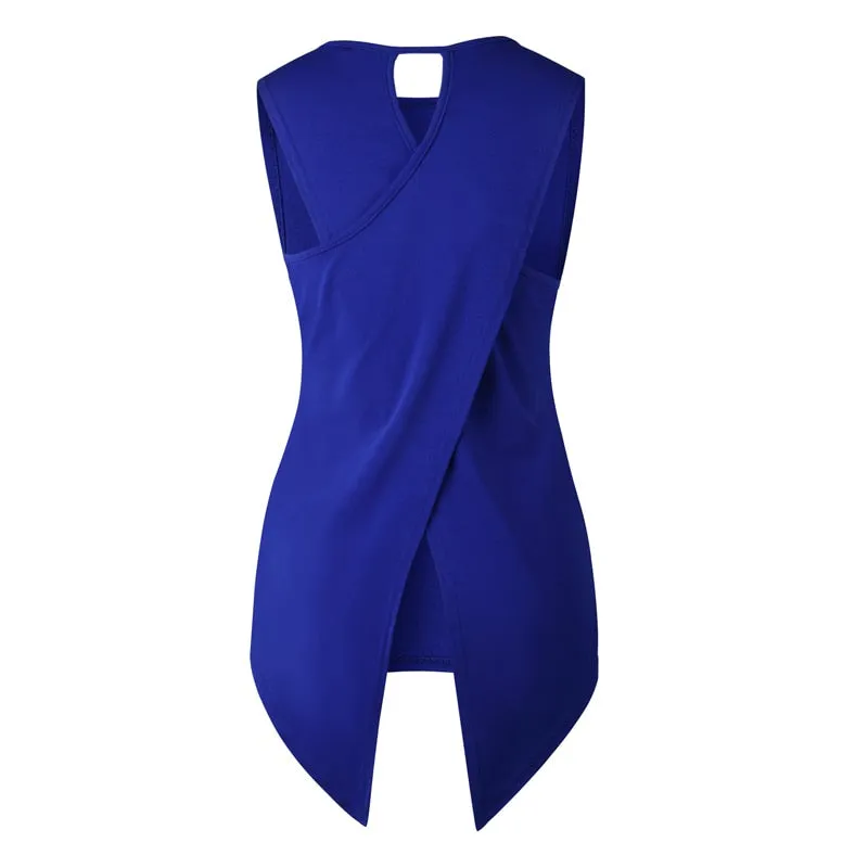 VenusFox Women Blouse Shirt Cross Irregular Sleeveless Tops and Blouses