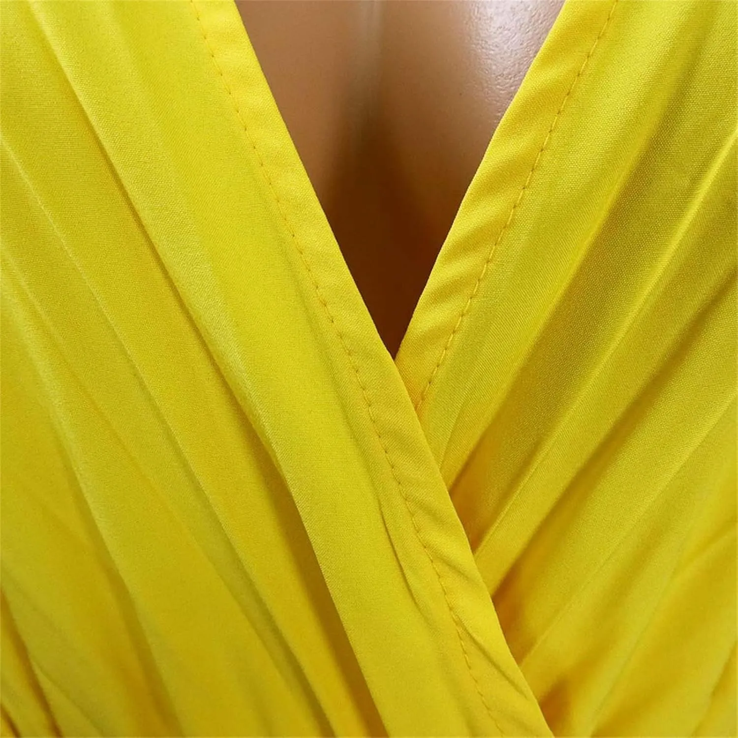 Women Elegant V-Neck Pleated Loose Wide Leg Jumpsuit Long Sleeve Playsuit
