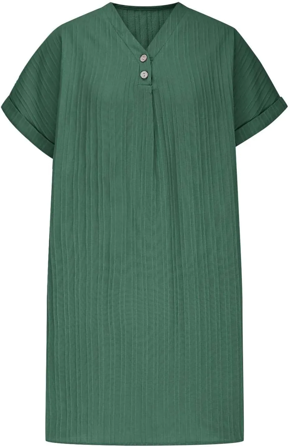 Women Linen Shirts Dresses Plus Size Fashion Button up V-Neck Short Sleeves Cotton Linen Midi Dress Beach Sundress