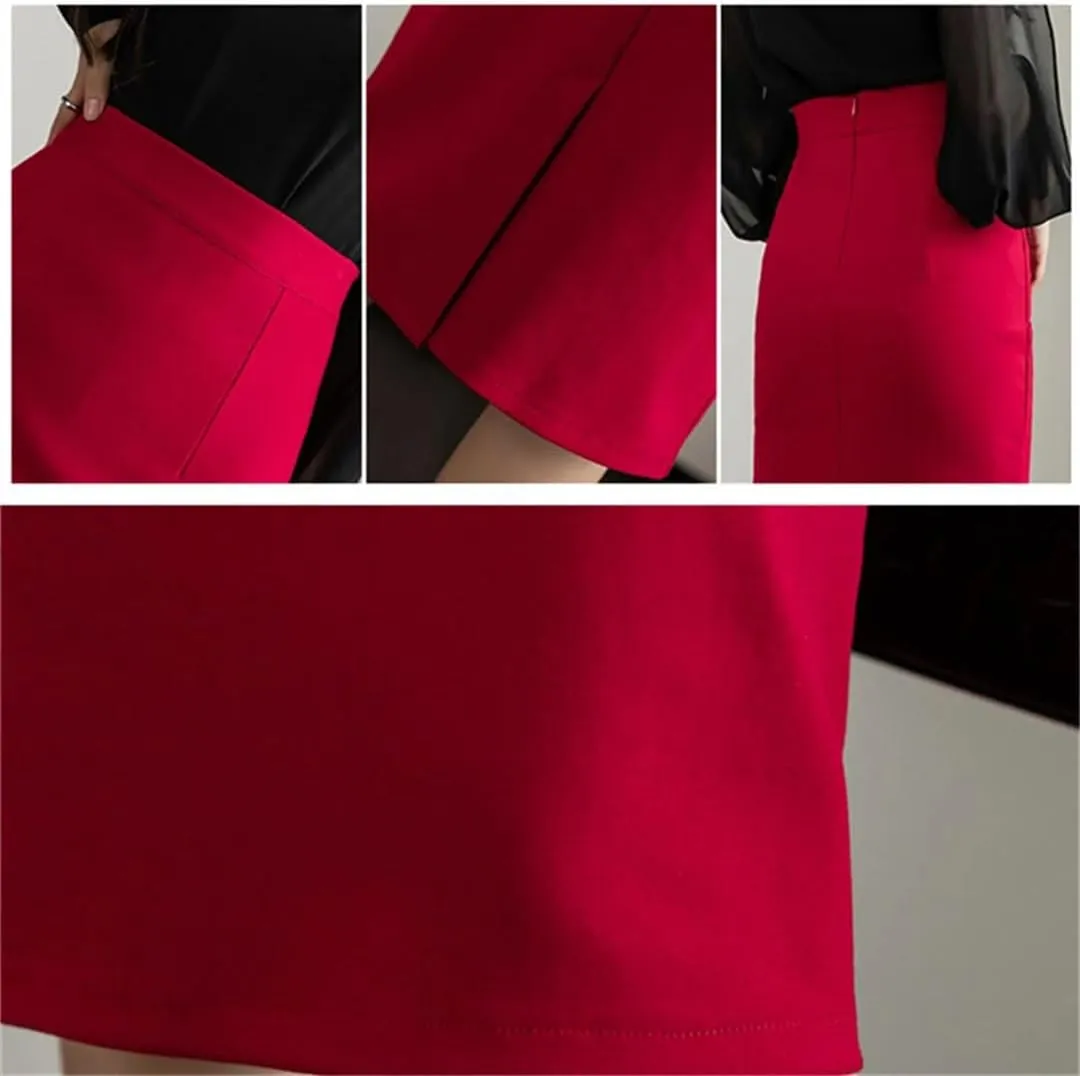 Women Stretchy Solid Color Skirts Elegant High Waist Office Style Pencil Midi Skirts