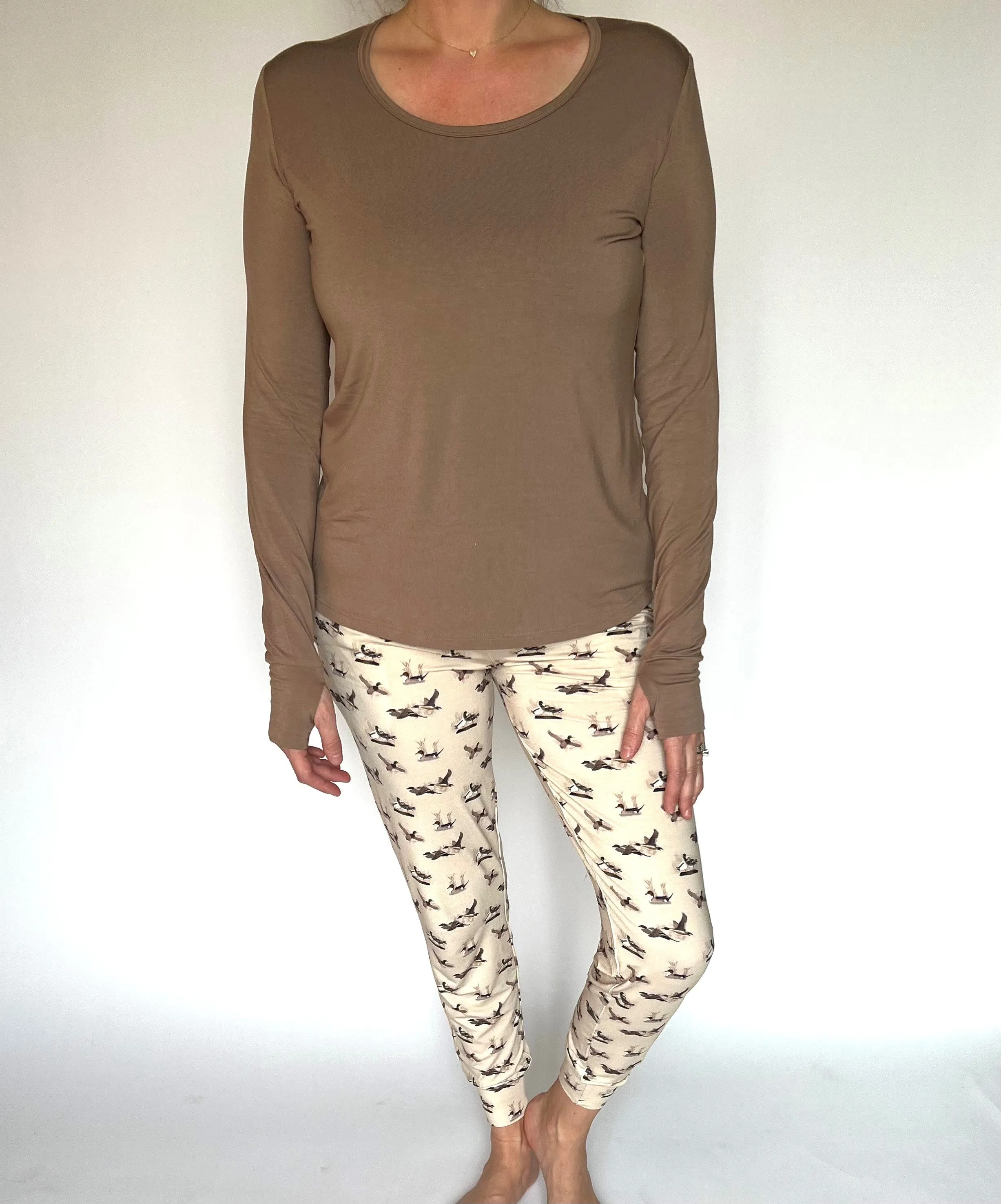 Women's Brown Bamboo Top with thumb holes