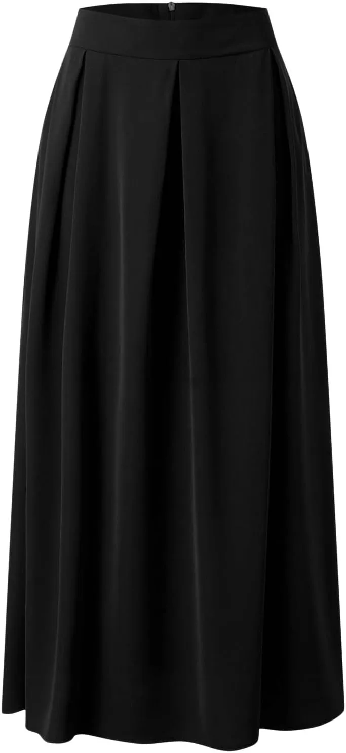 Womens Maxi Skirt A-line High Waist Swing Pleated Boho Summer Vacation Beach Flowy Elegant Long Skirts with Pockets