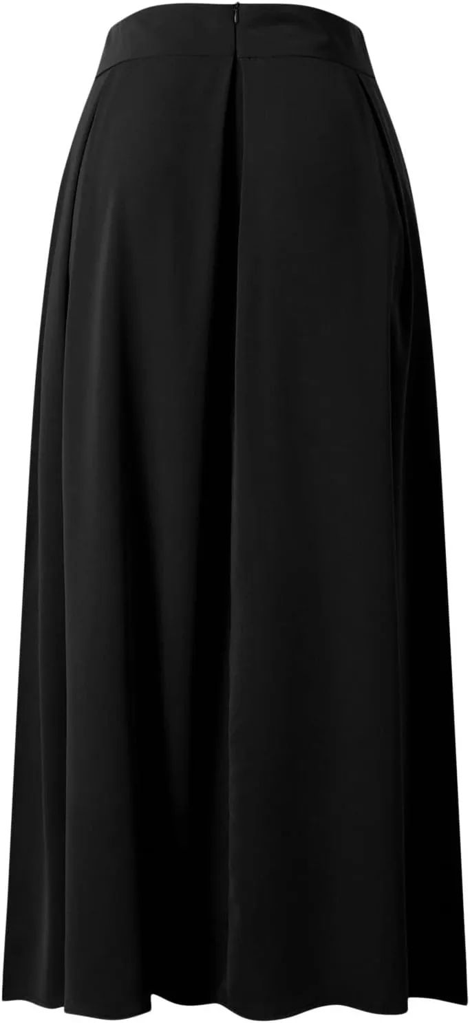 Womens Maxi Skirt A-line High Waist Swing Pleated Boho Summer Vacation Beach Flowy Elegant Long Skirts with Pockets
