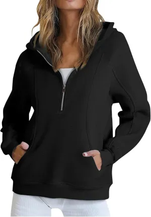 Womens Quarter Zip Sweatshirts Solid Oversized Hoodies Casual Comfy Long Sleeve Pullover Tops Fall Winter Outfits 2024