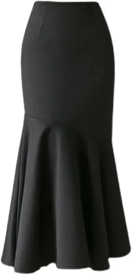 Women's Ruffles Solid Color Skirts Spring Elegant High Waist Office Style Pencil Midi Skirts