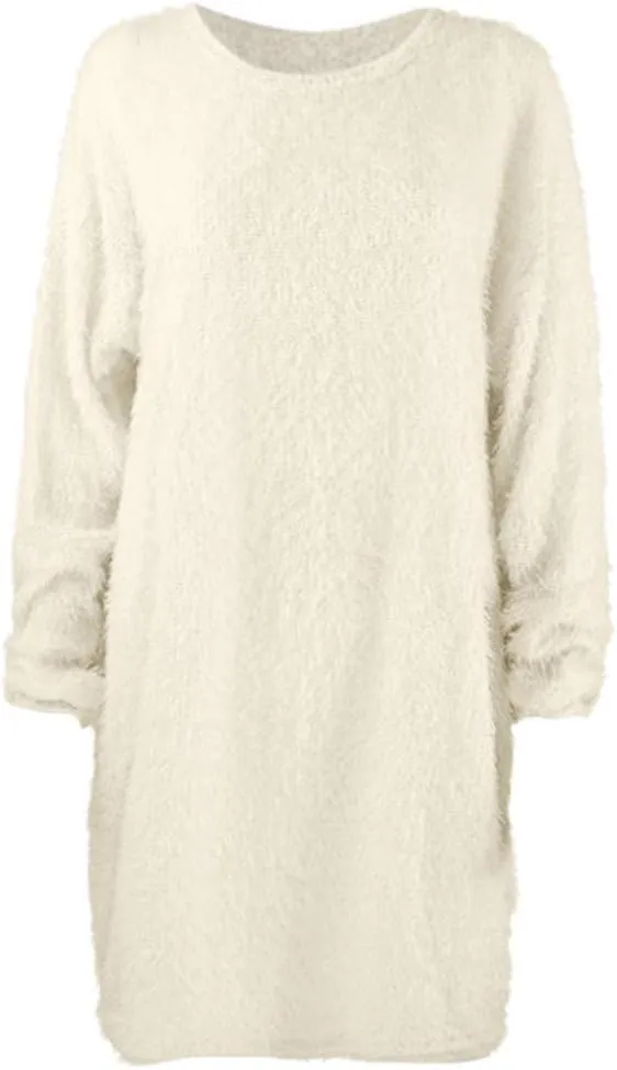 Women's Sweater Dresses Knee Length Cream Dress Trendy Plus Size Long Sleeve Crewneck Pullover