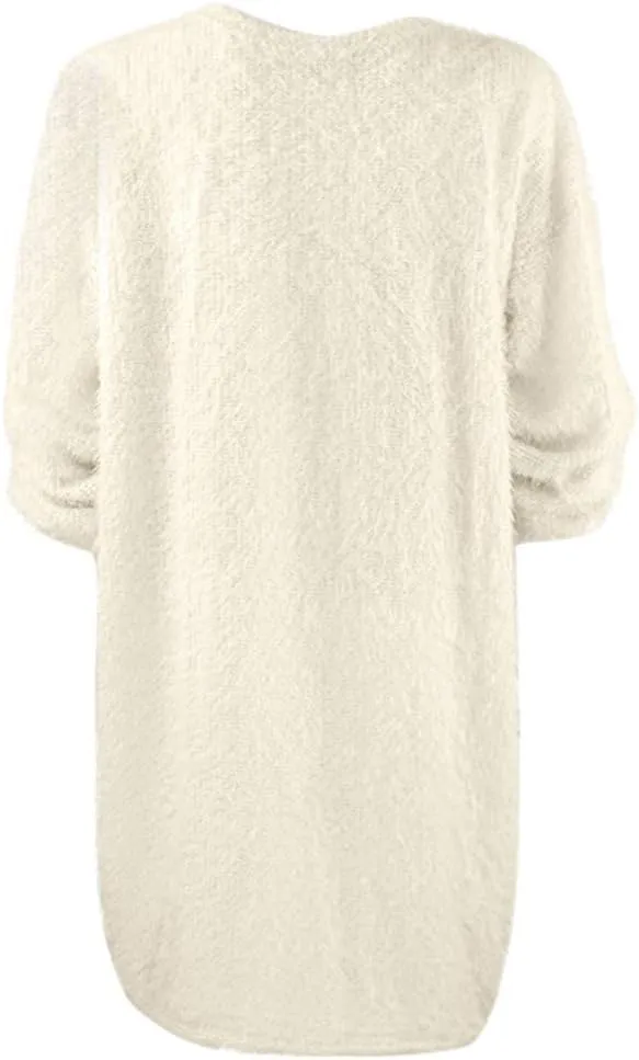Women's Sweater Dresses Knee Length Cream Dress Trendy Plus Size Long Sleeve Crewneck Pullover