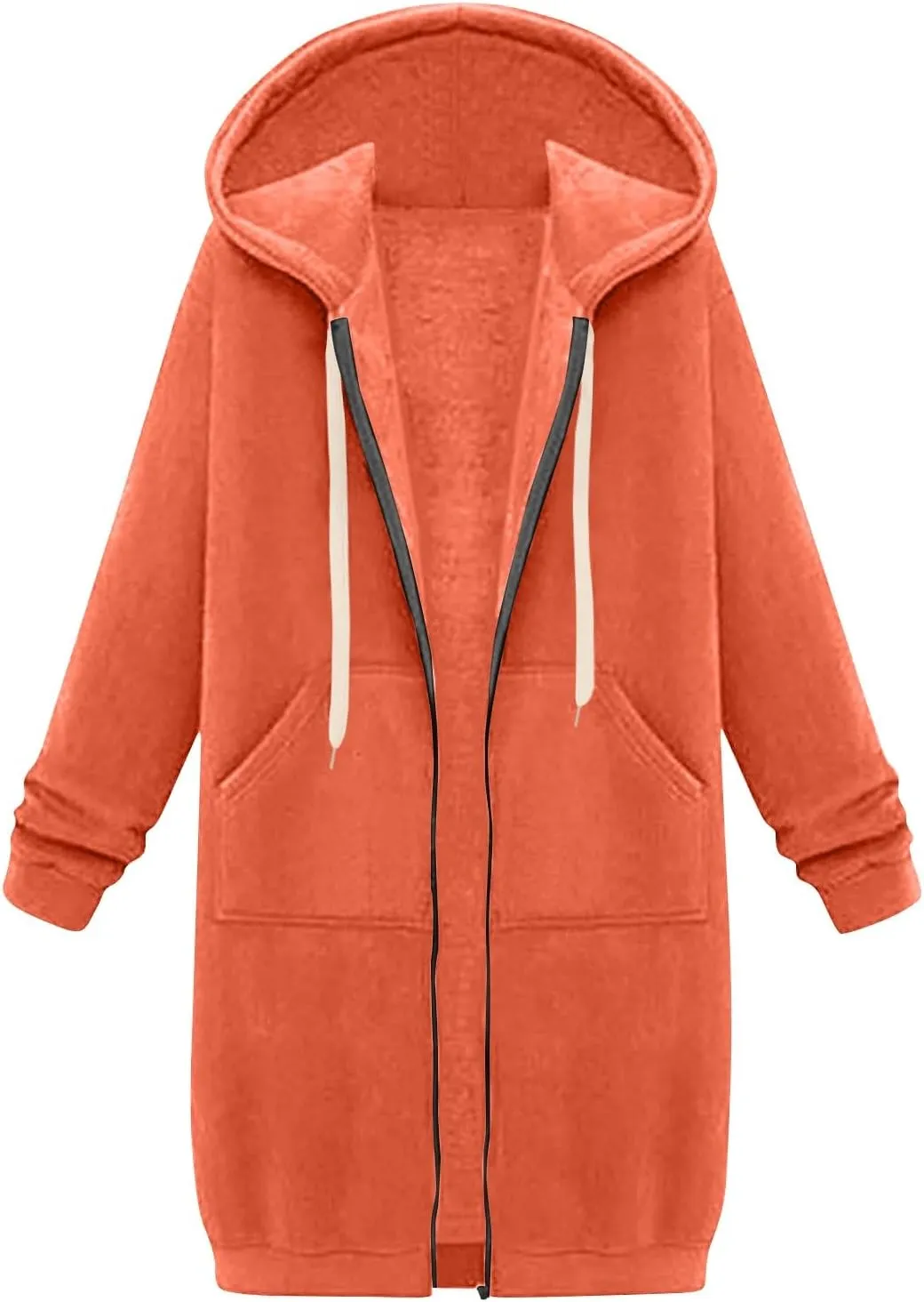 Women's Zip Up Long Hoodies Jacket Long Sleeve Drawstring Hooded Sweatshirt Coat 2024 Fall Winter Pocket Outerwear