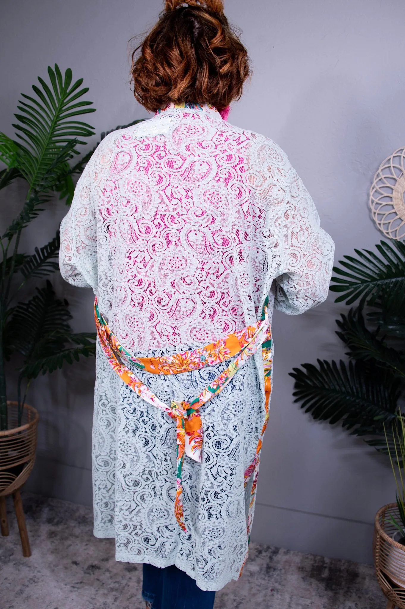 Wrapped In Lace Pale Mint Floral Cardigan