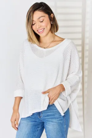 ZENANA Waffle Knit Long Sleeve Ivory Top