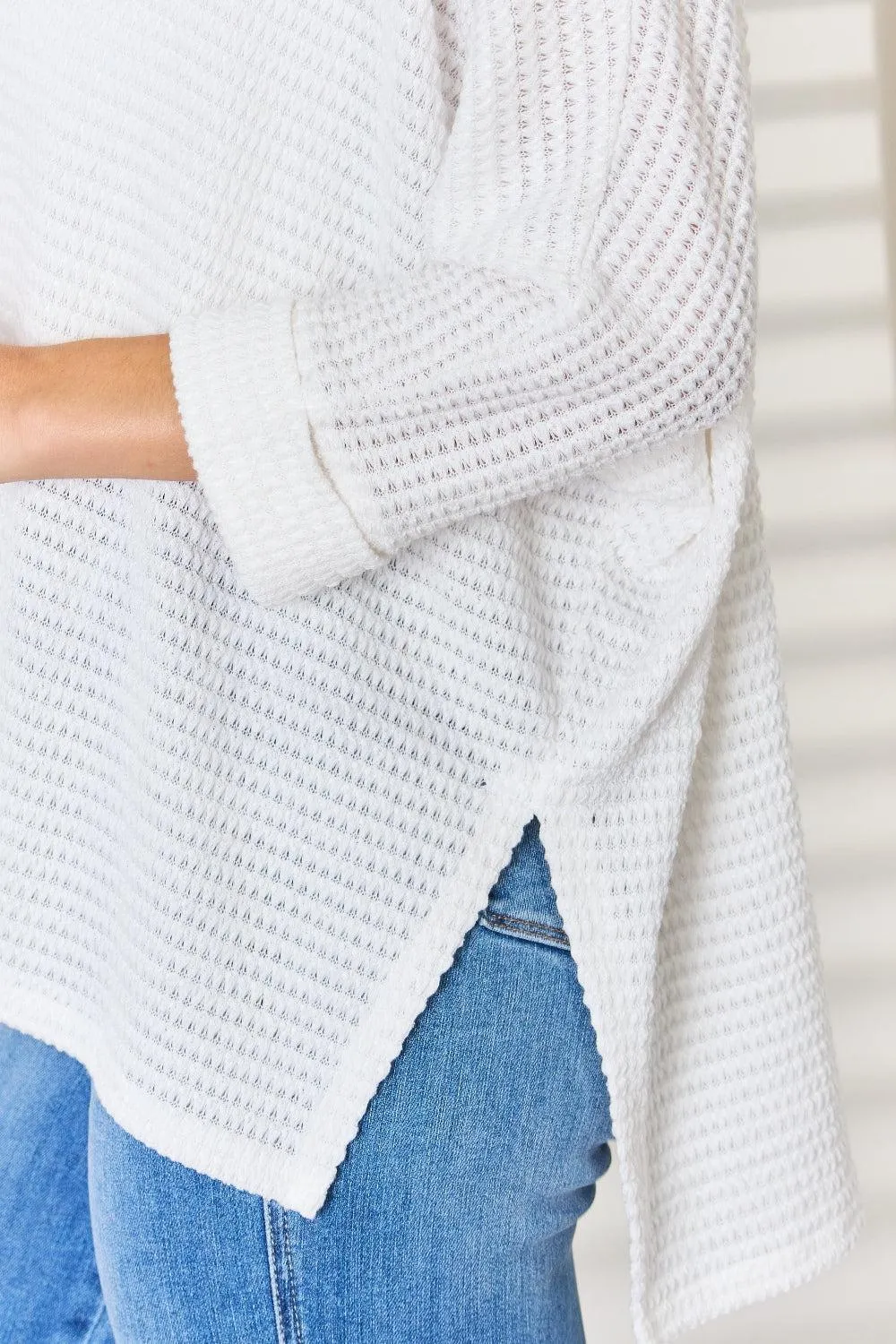 ZENANA Waffle Knit Long Sleeve Ivory Top